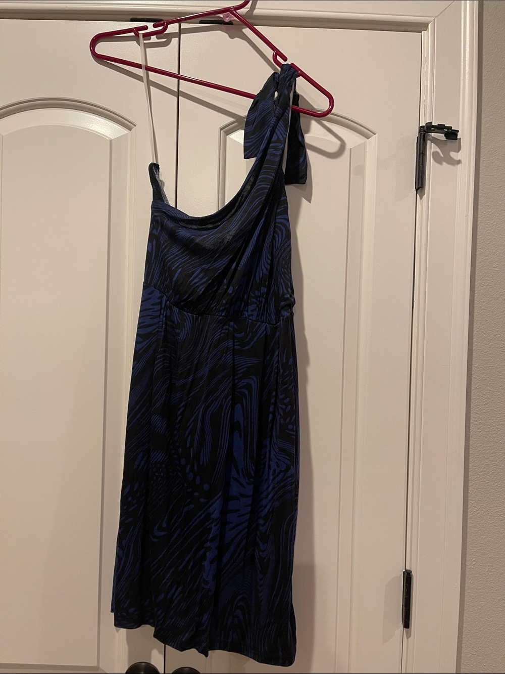mark. One-Shoulder Navy Blue & Black Tie-Shoulder Dress
